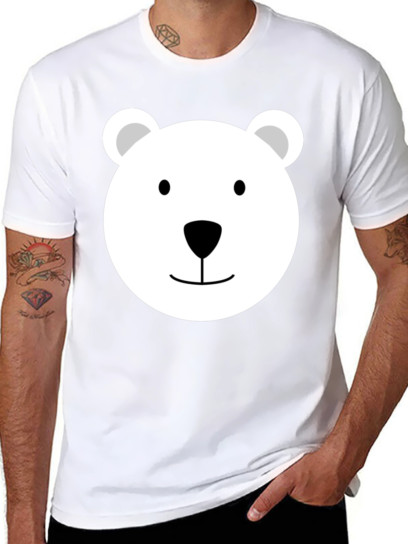 Cute Polar Bear Face Graphic Tee - Black T-Shirt