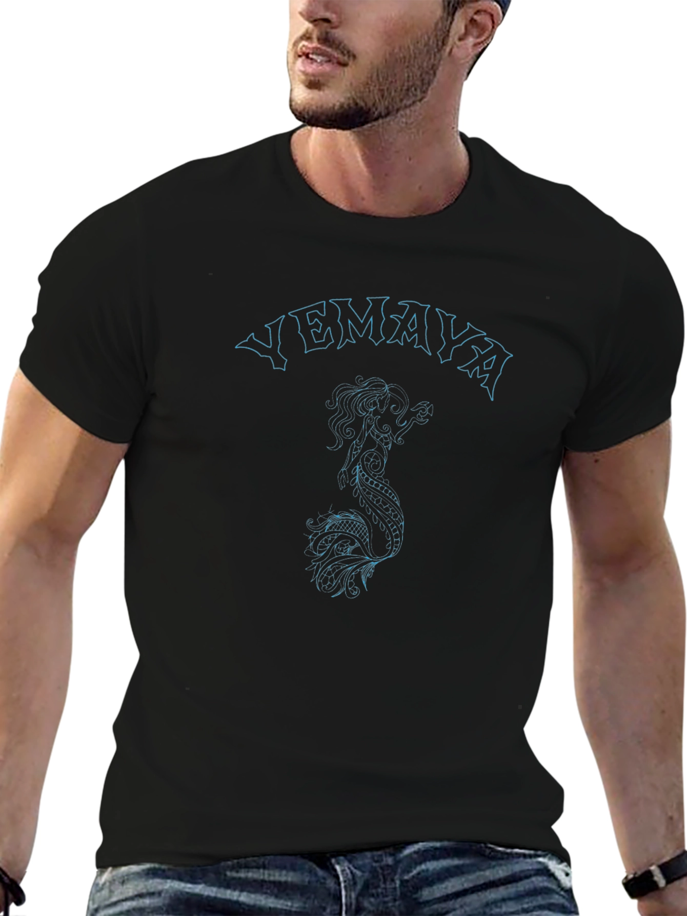 Yemaya Mermaid Graphic Tee - Black Cotton T-Shirt
