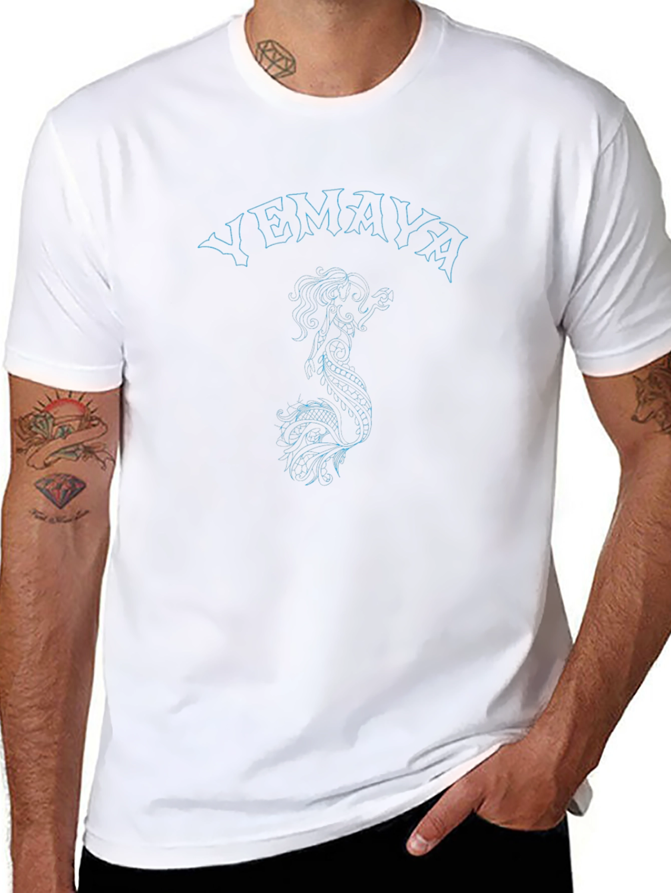 Yemaya Mermaid Graphic Tee - Black Cotton T-Shirt