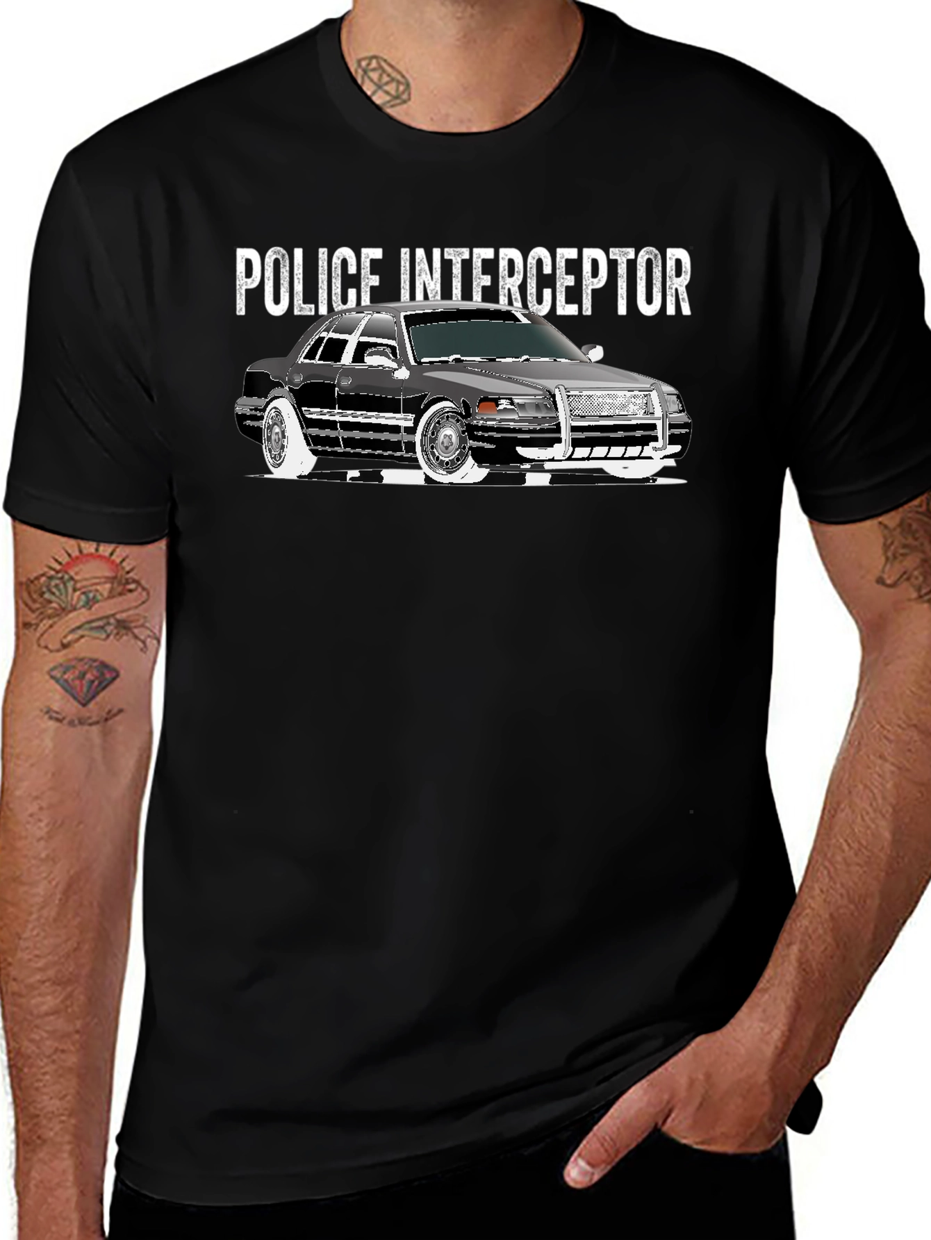Police Interceptor Car Graphic Black T-Shirt
