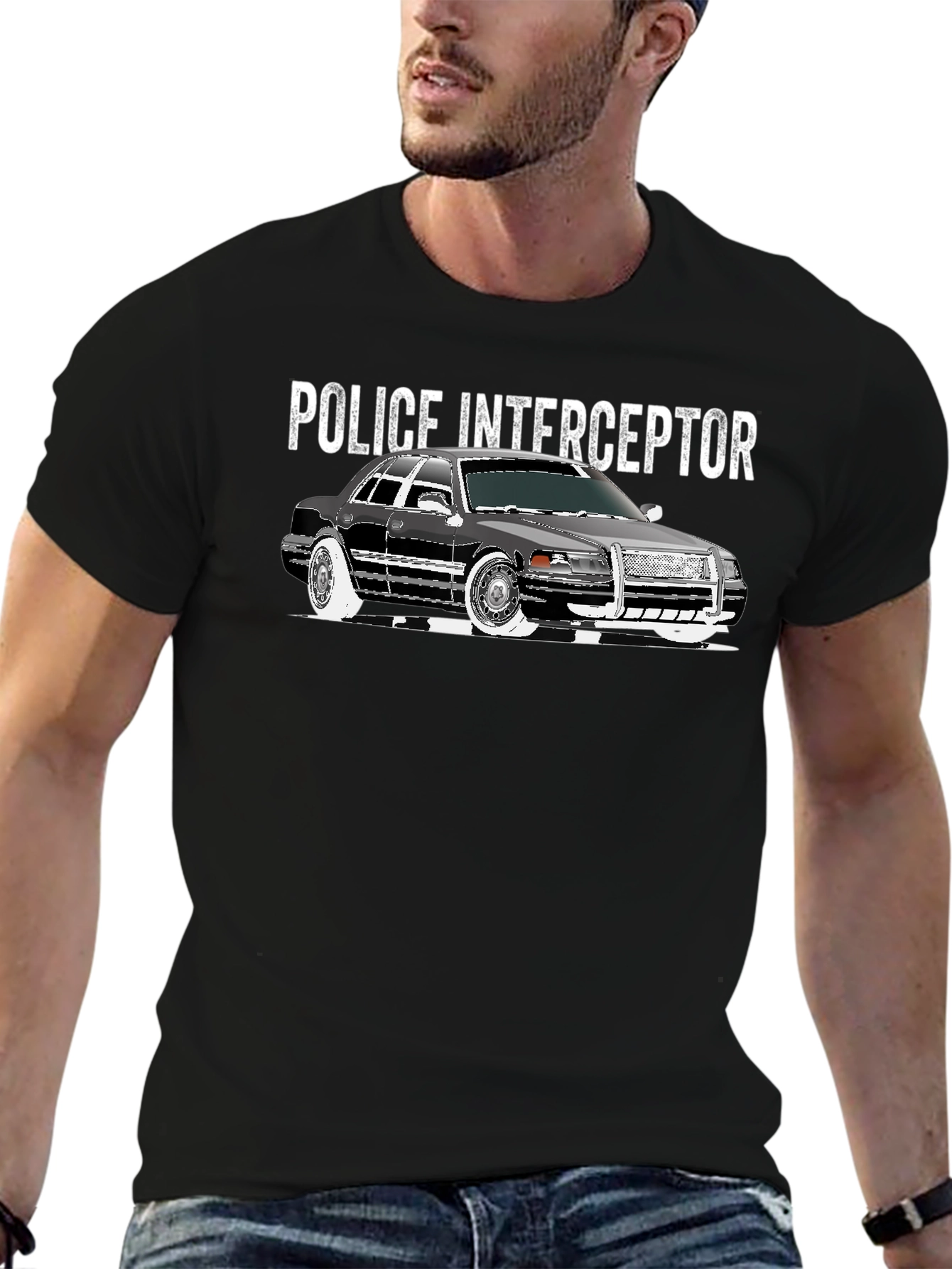 Police Interceptor Car Graphic Black T-Shirt