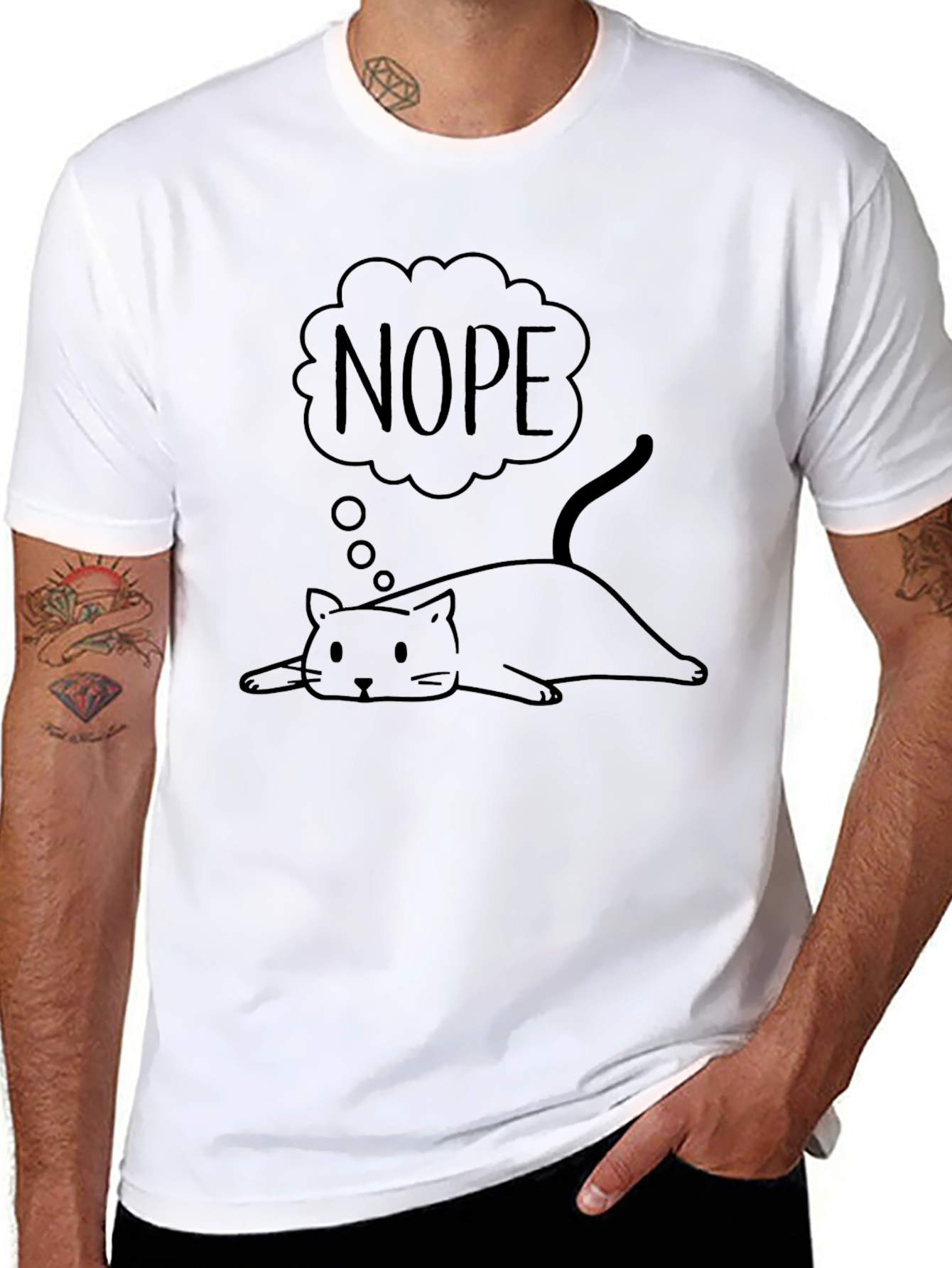 Nope Lazy Cat Graphic T-Shirt