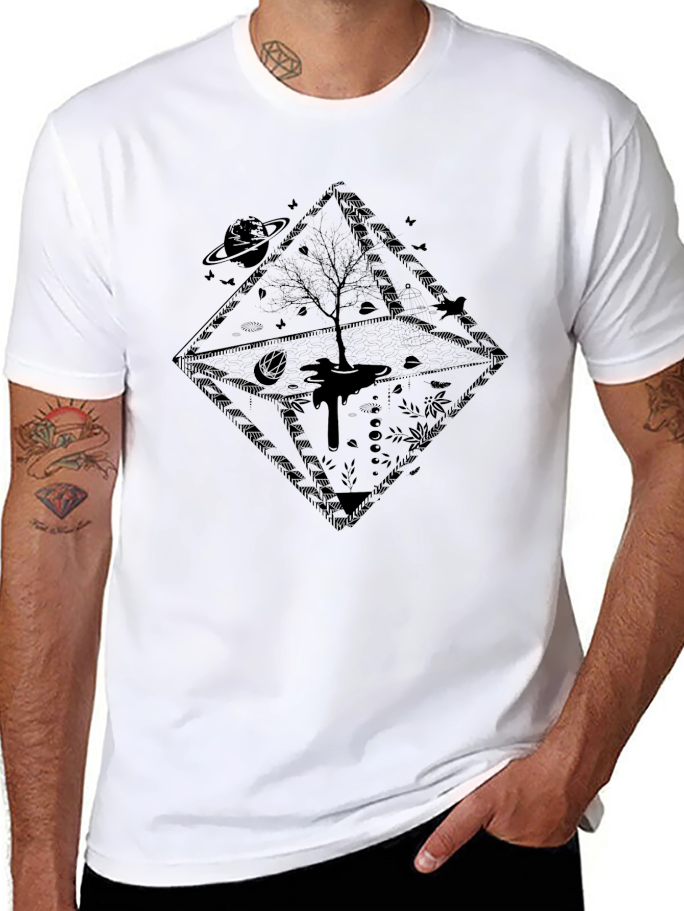 Mens Black Graphic Tee - Tree of Life Design