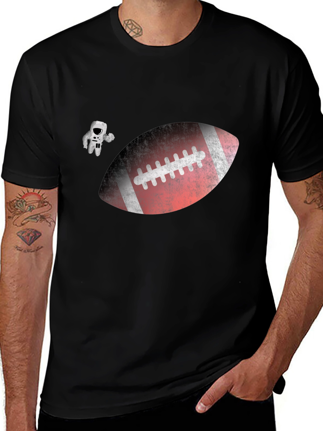 Football in Space T-Shirt - Astronaut Graphic Tee