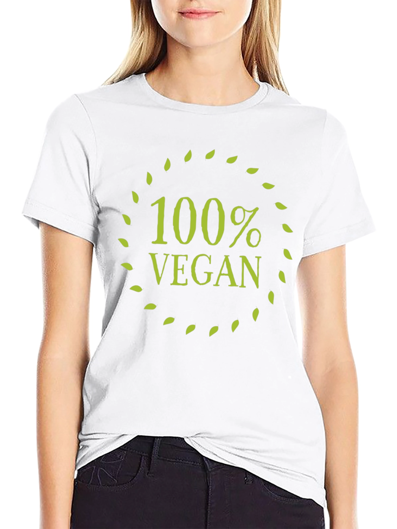 100% Vegan T-Shirt - Black Leaf Circle Design