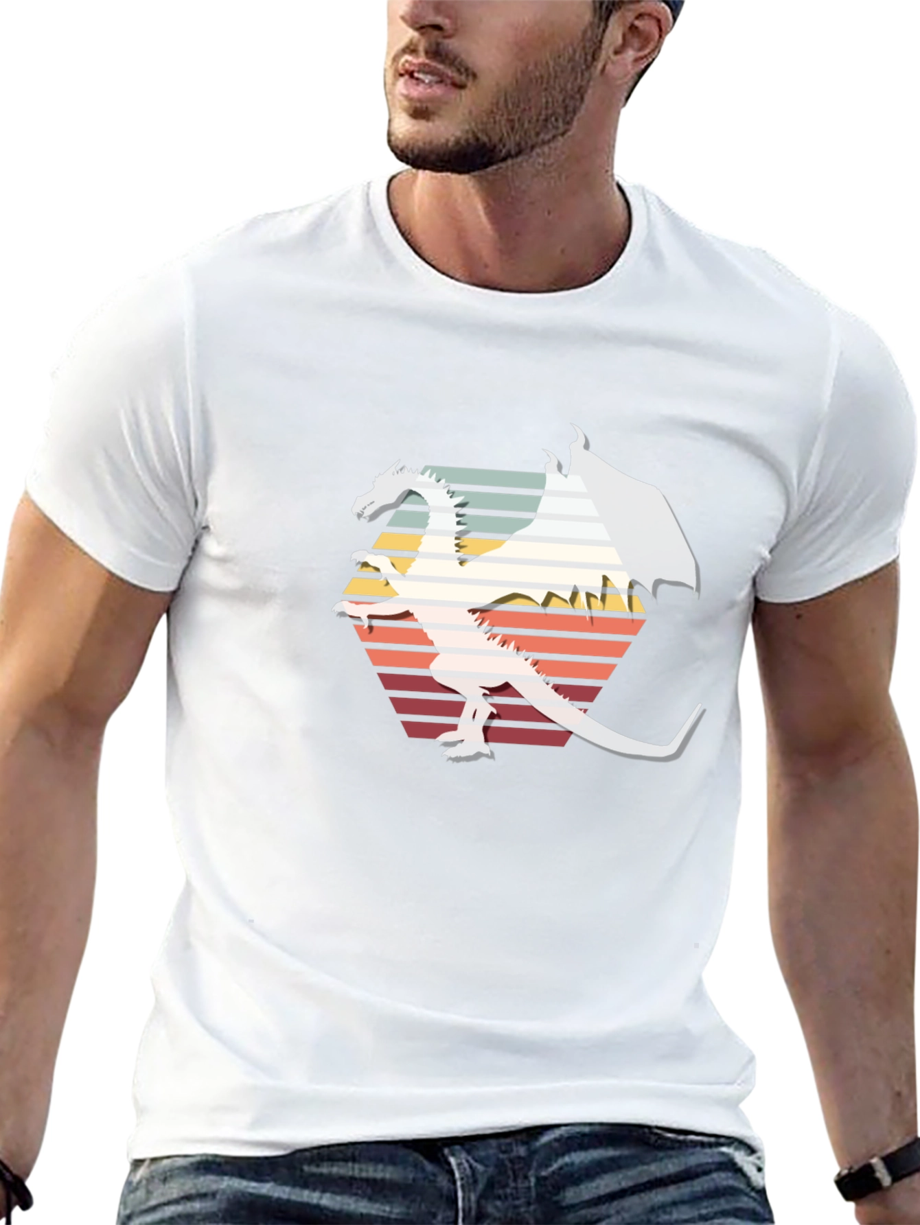 Retro Dragon Graphic Tee - Black Cotton Blend
