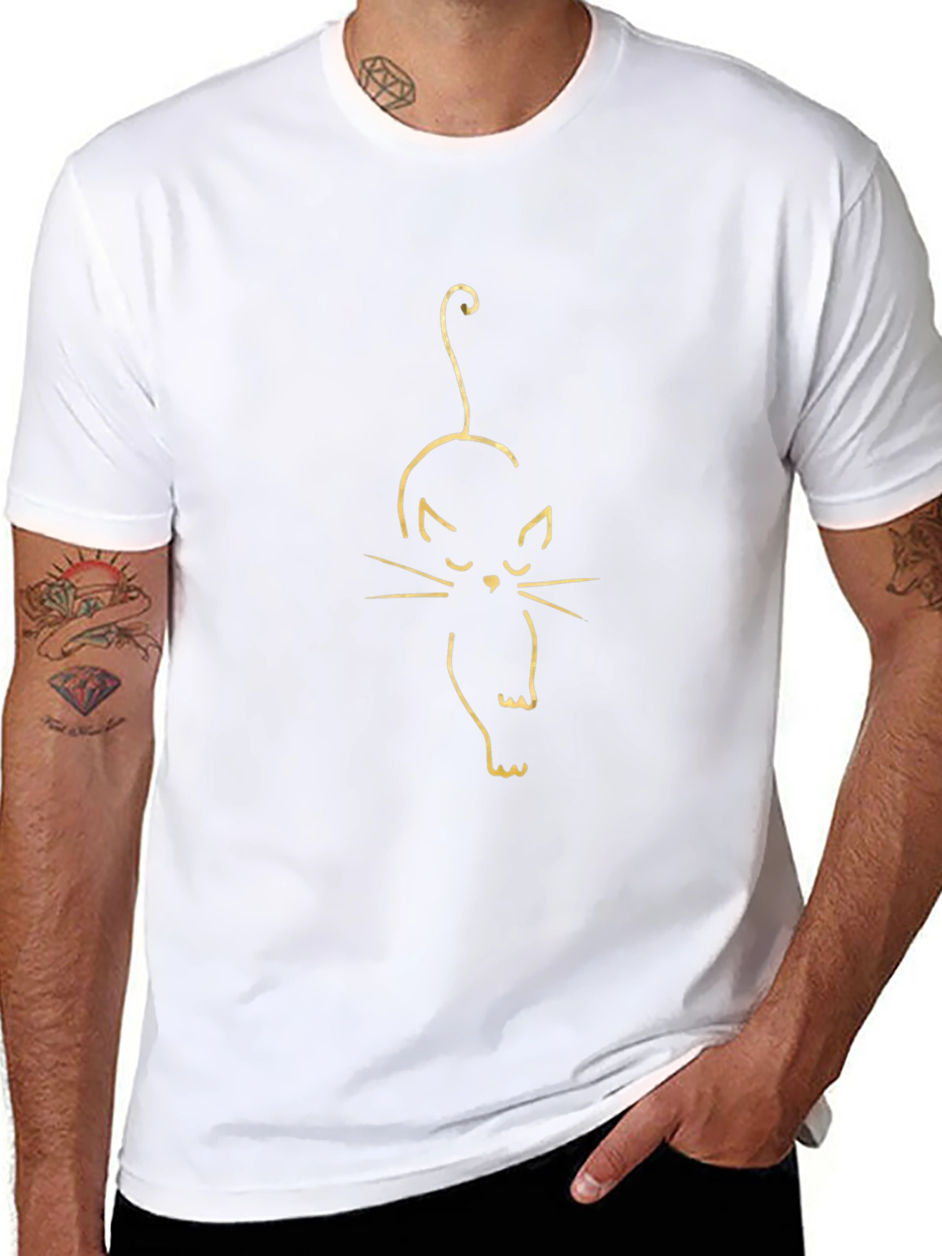 Black T-Shirt with Cat Outline Design