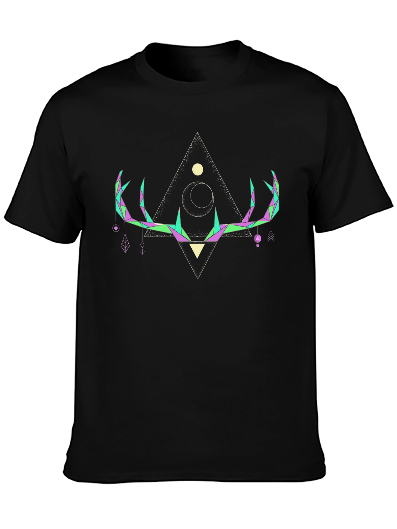 Geometric Deer Antler Graphic T-Shirt - Black