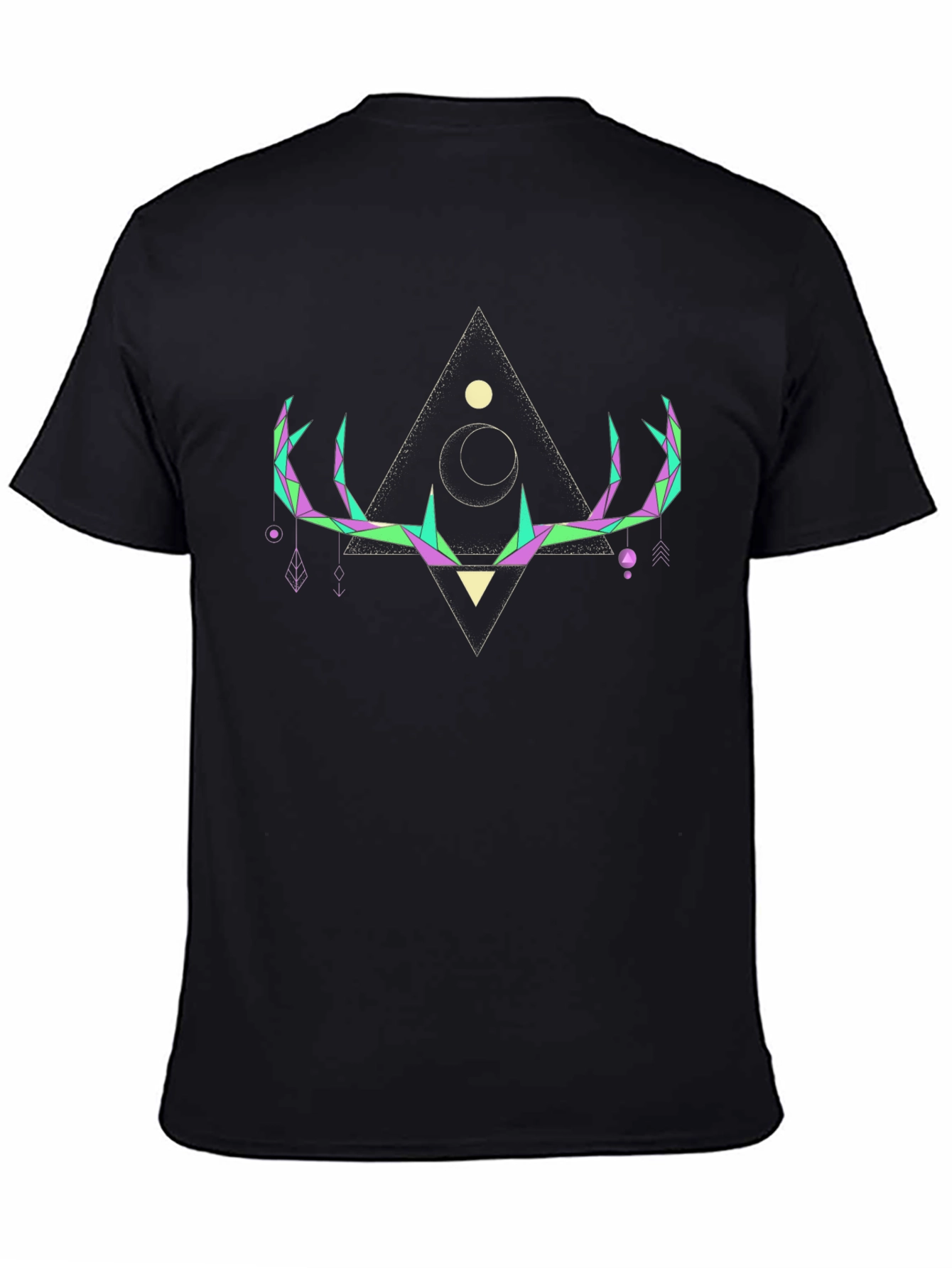 Geometric Deer Antler Graphic T-Shirt - Black
