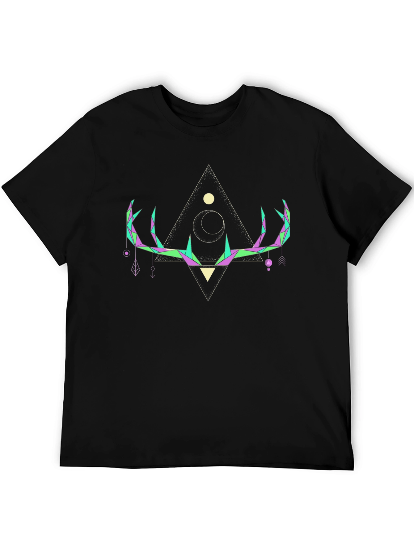 Geometric Deer Antler Graphic T-Shirt - Black
