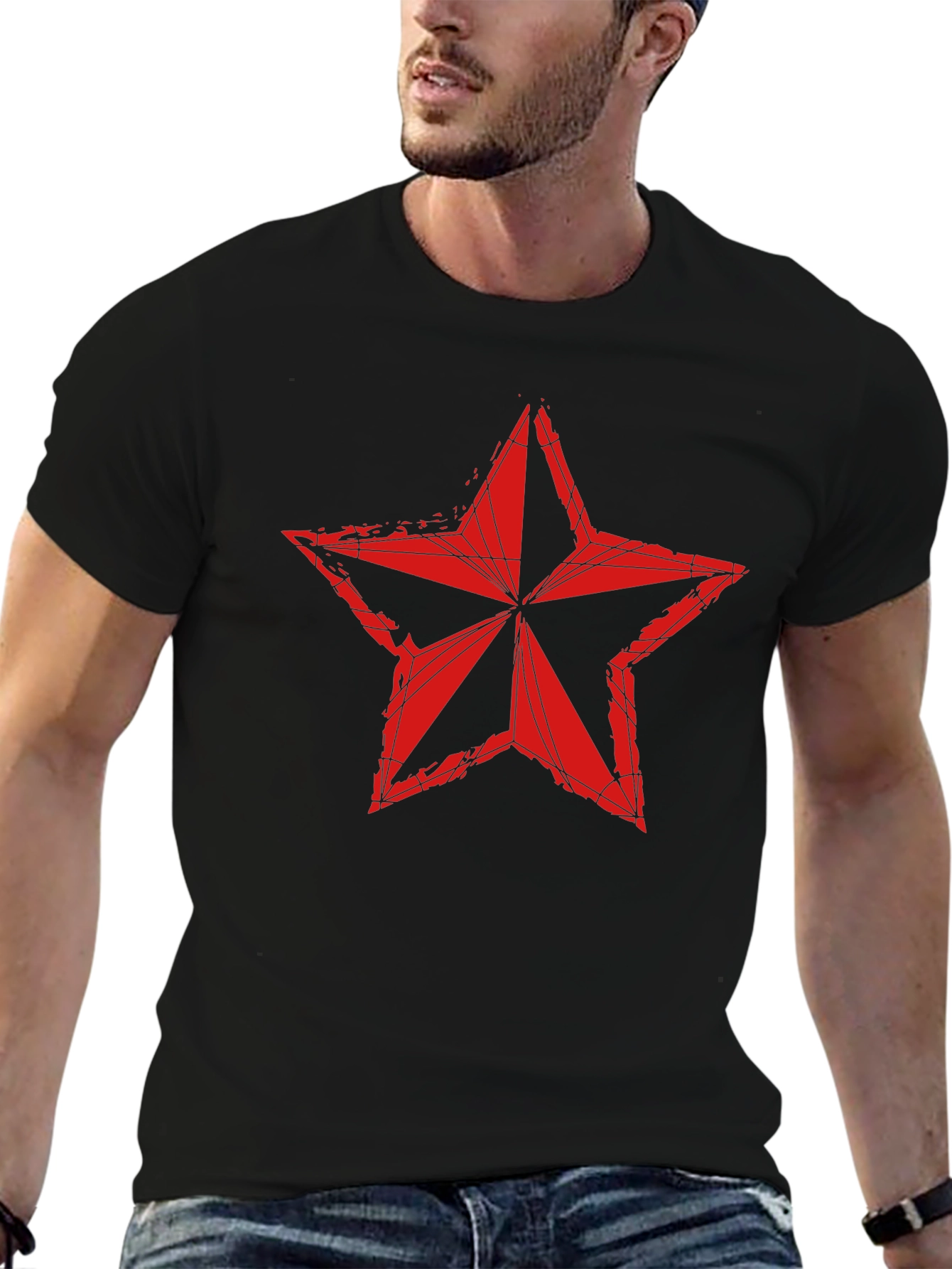 Red Star Graphic T-Shirt - Distressed Style