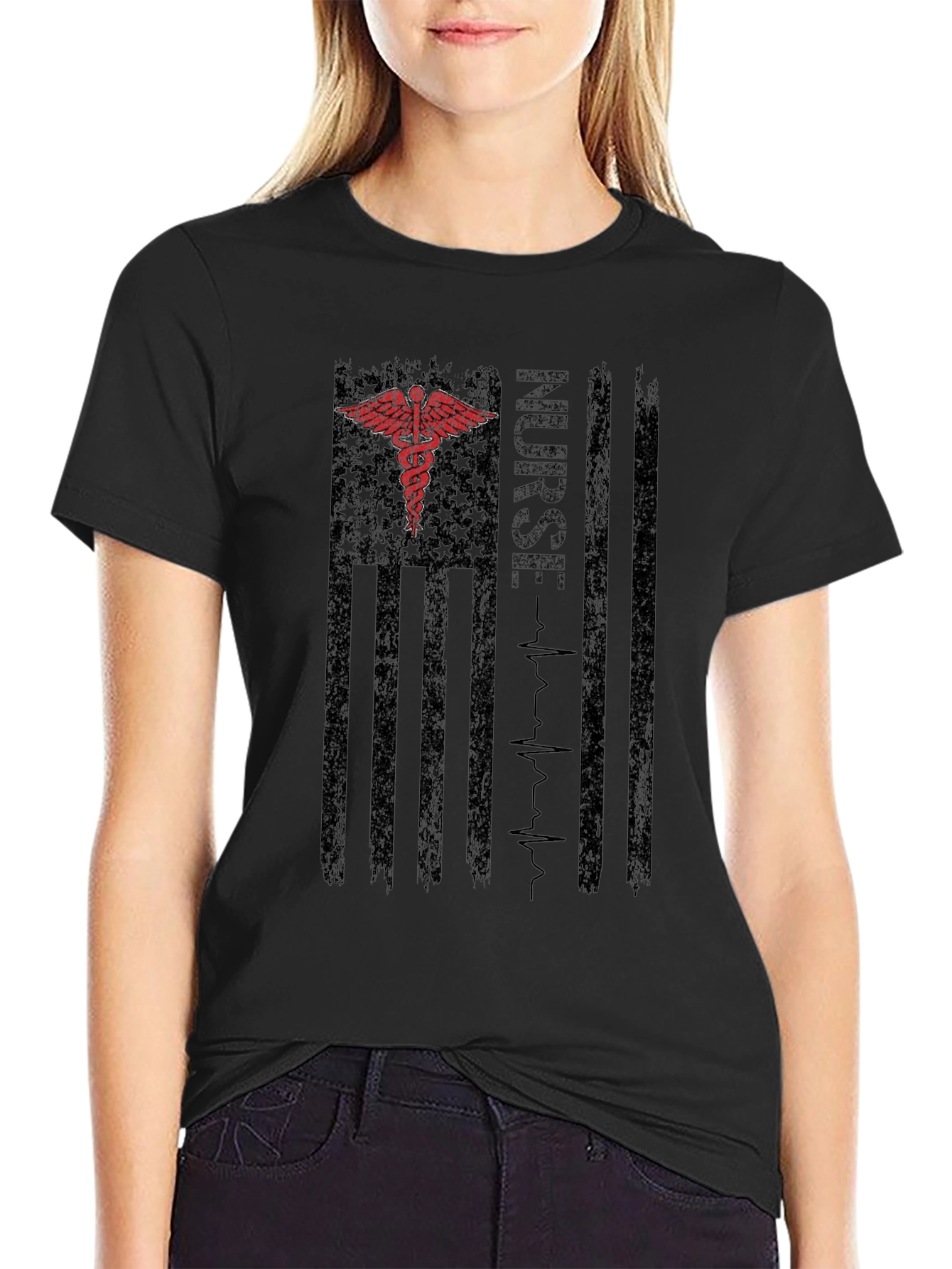 Nurse American Flag Graphic T-Shirt