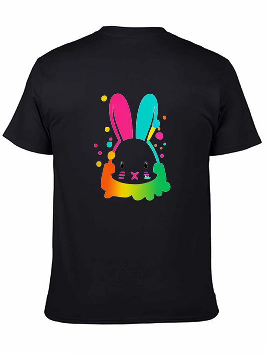 Colorful Bunny Graphic T-Shirt - Mens Black Tee