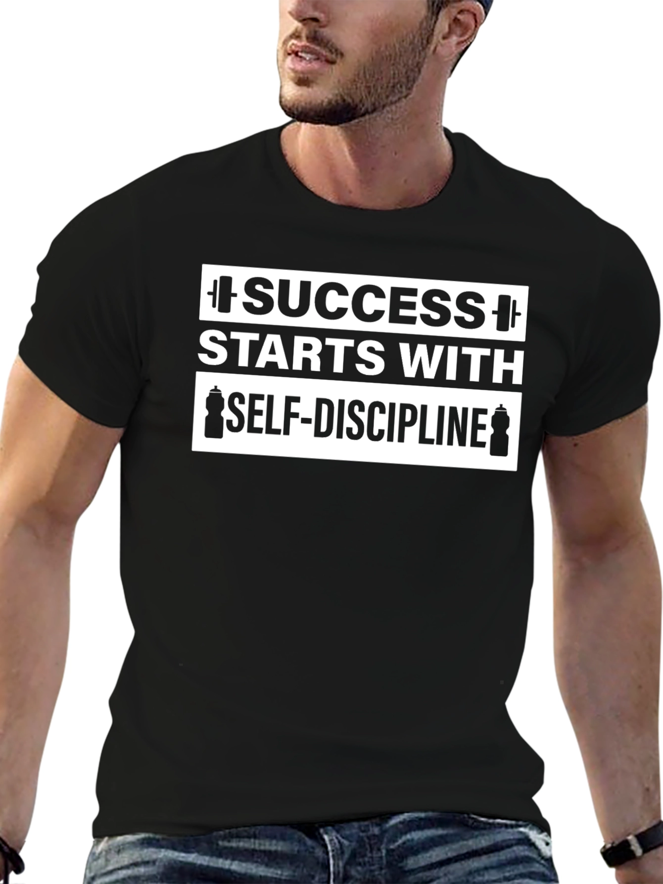 Success Starts With Self-Discipline Black Graphic T-Shirt