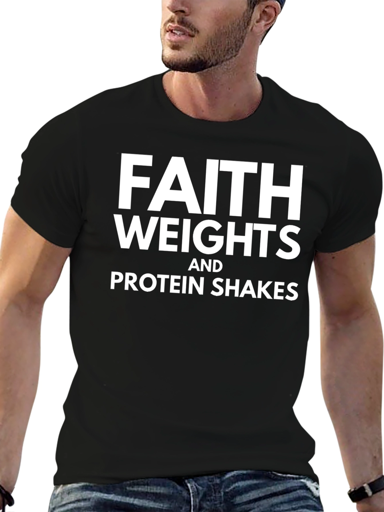 Faith Weights & Protein Shakes Black T-Shirt