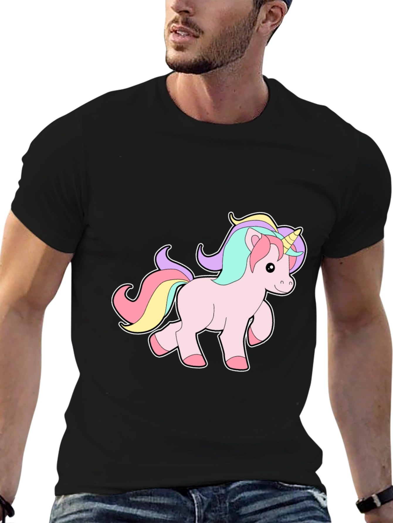 Unicorn Graphic Print Black T-Shirt