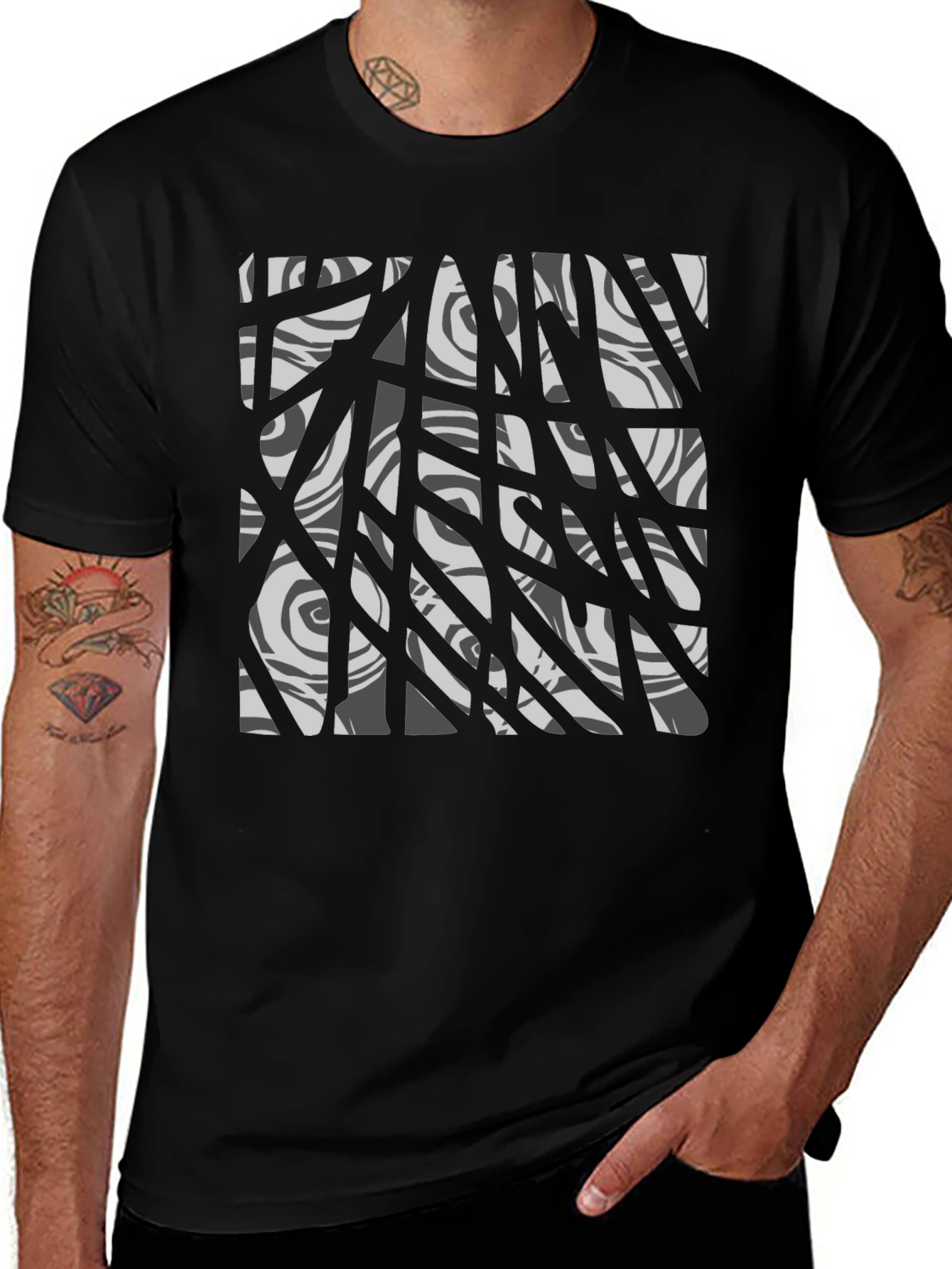 Abstract Graphic Print Tee - Black