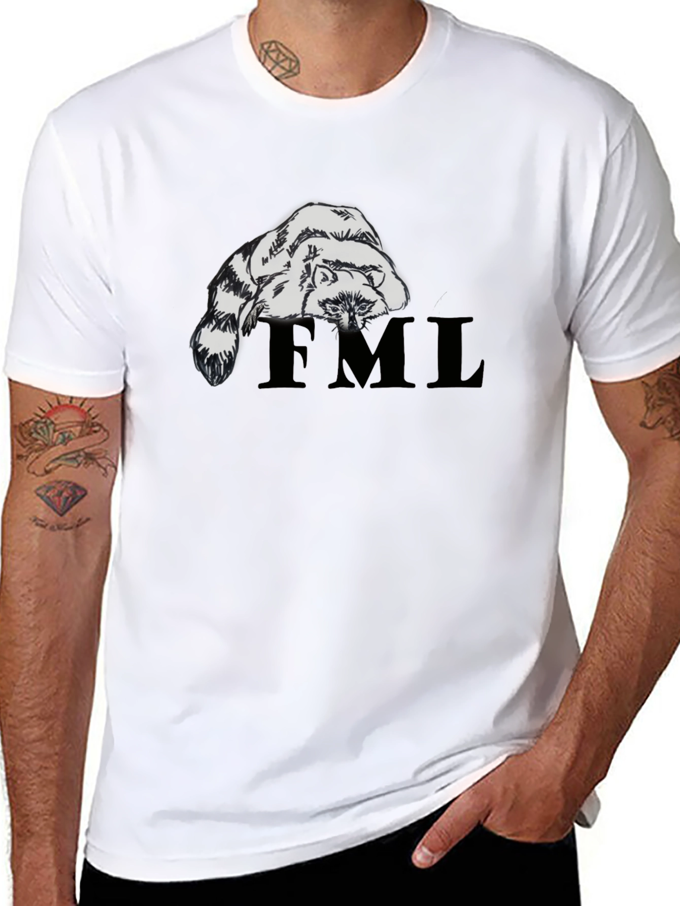 Raccoon FML Graphic Tee - Black Crew Neck T-Shirt