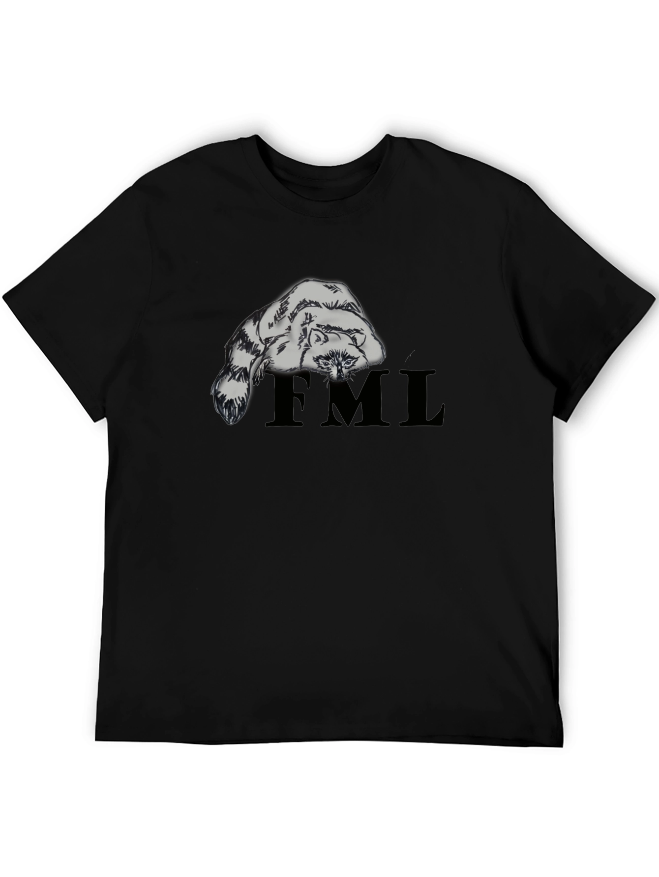 Raccoon FML Graphic Tee - Black Crew Neck T-Shirt