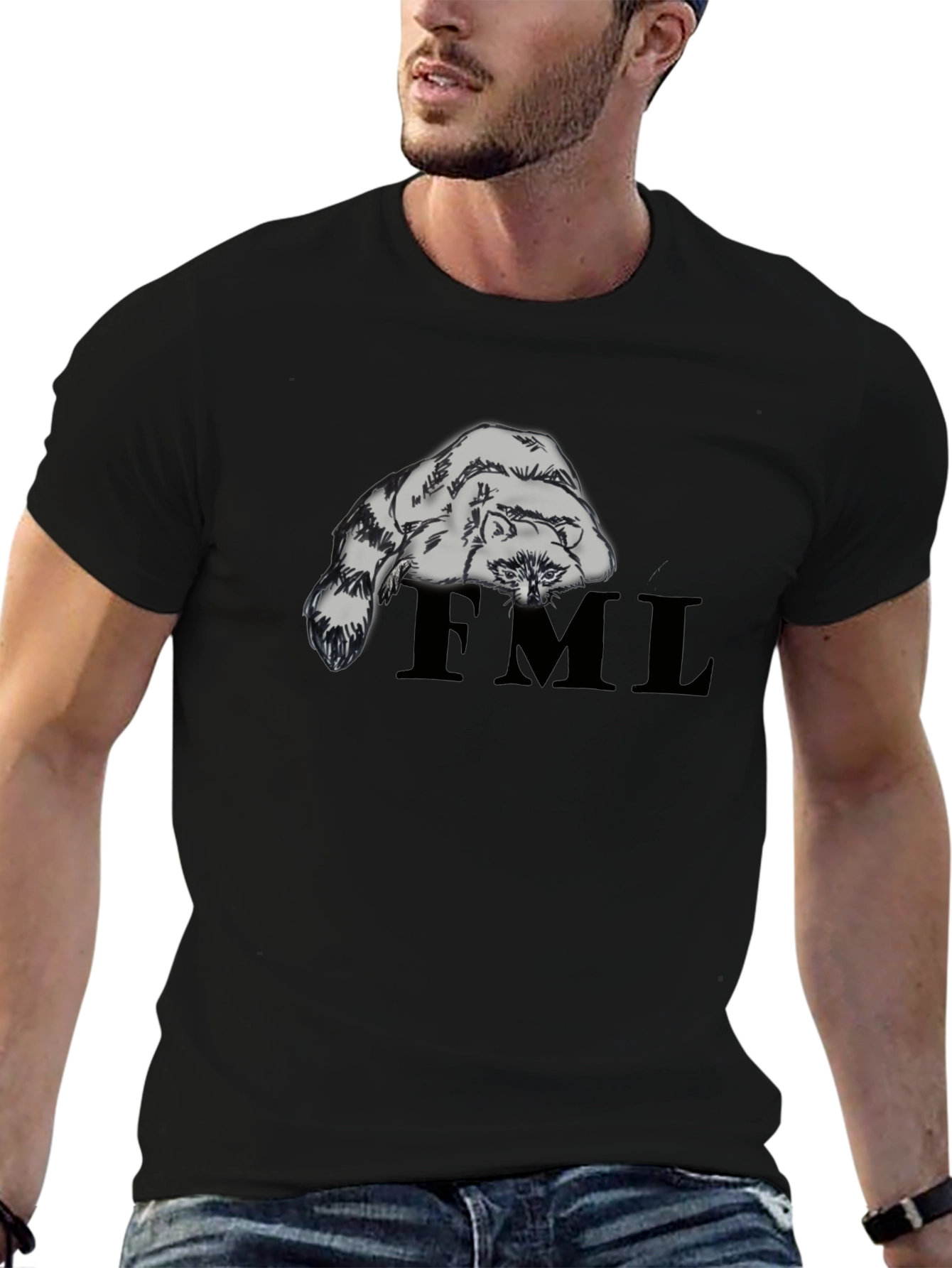 Raccoon FML Graphic Tee - Black Crew Neck T-Shirt