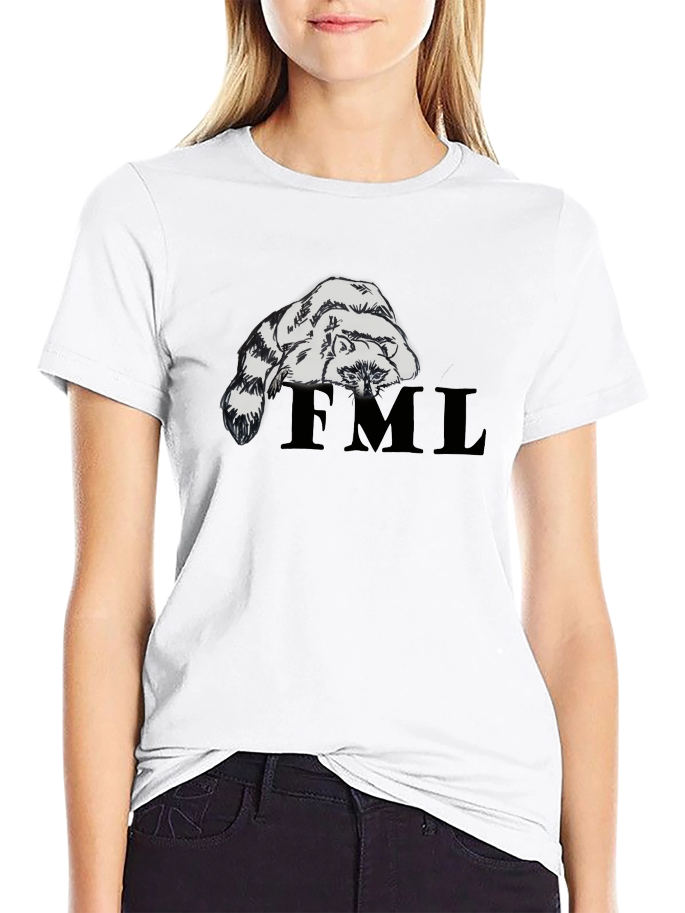Raccoon FML Graphic Tee - Black Crew Neck T-Shirt