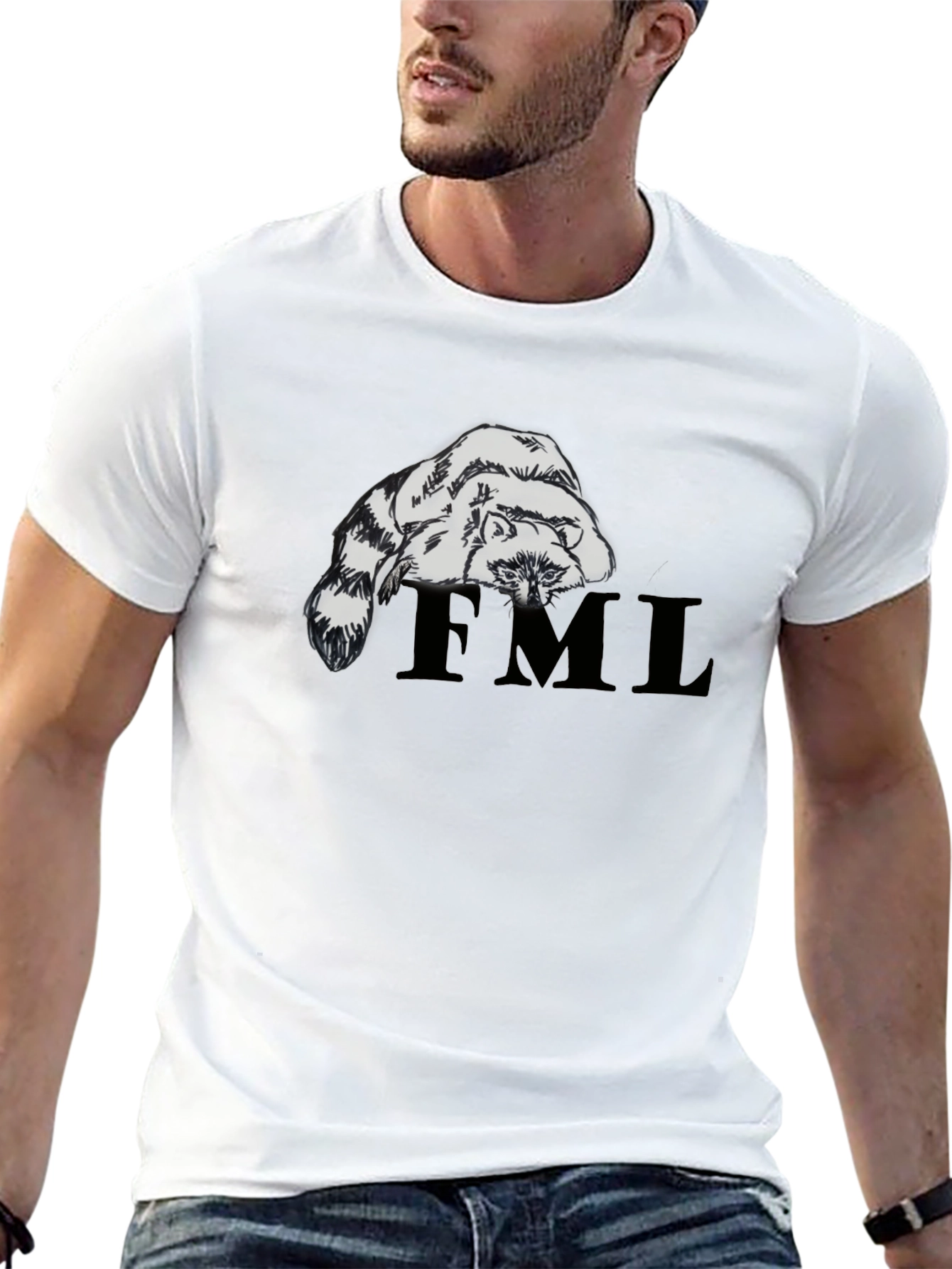 Raccoon FML Graphic Tee - Black Crew Neck T-Shirt
