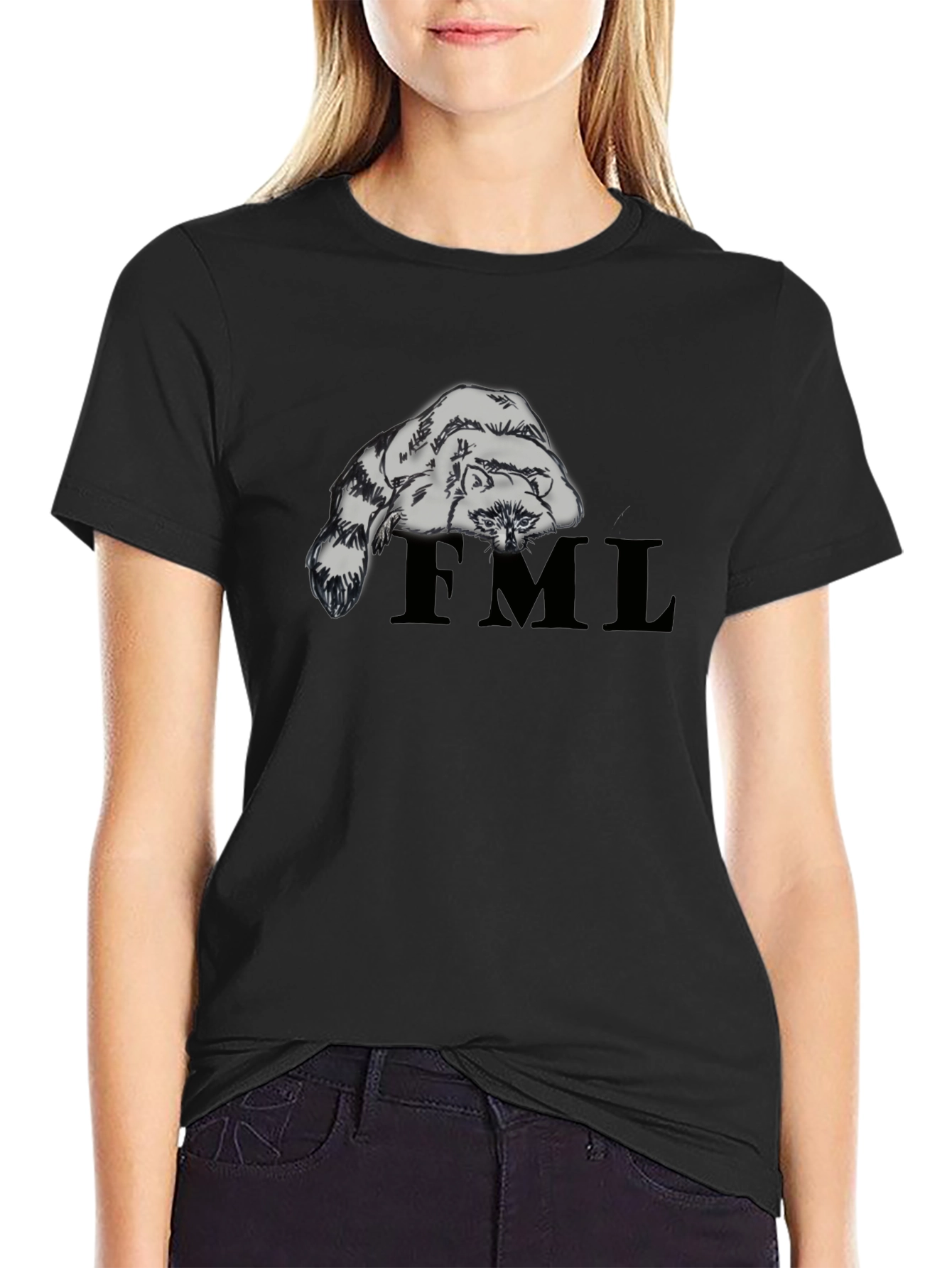 Raccoon FML Graphic Tee - Black Crew Neck T-Shirt