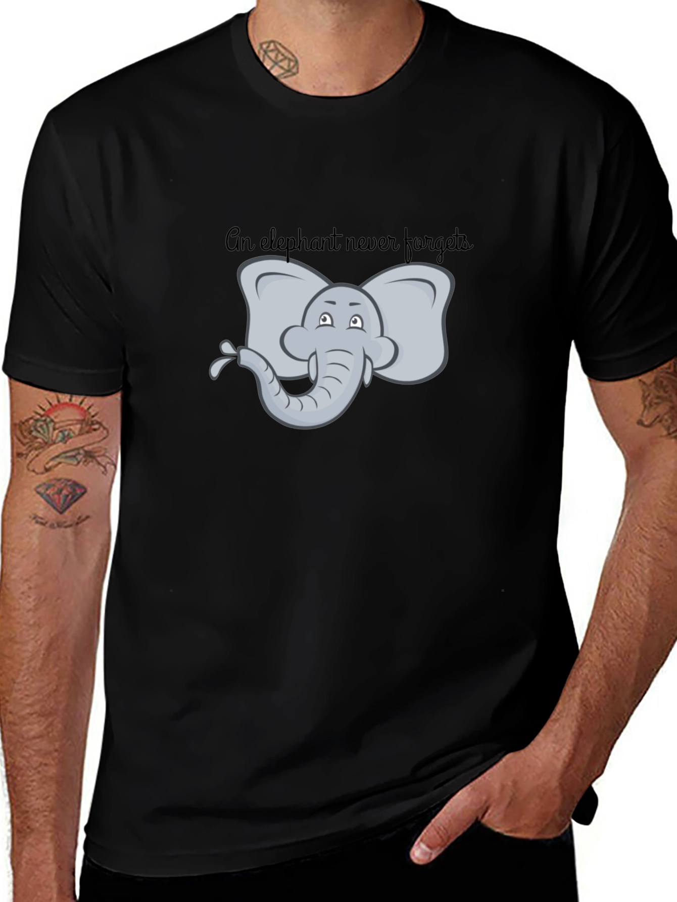 Elephant Never Forgets Graphic Tee - Black