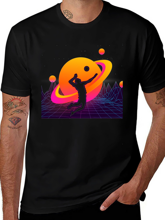 Retro Planet Volleyball Graphic T-Shirt