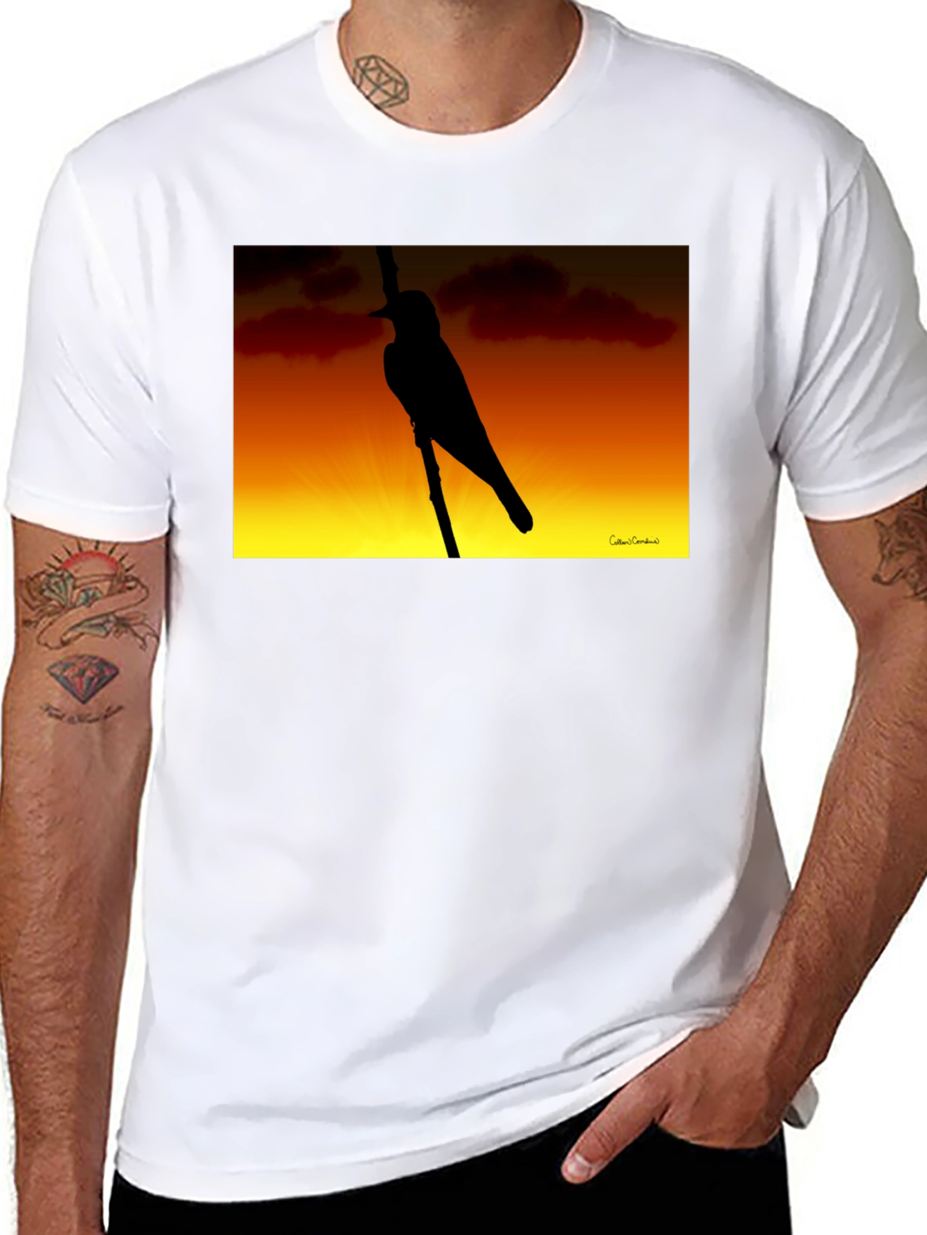 Sunset Bird Silhouette Graphic Tee - Black