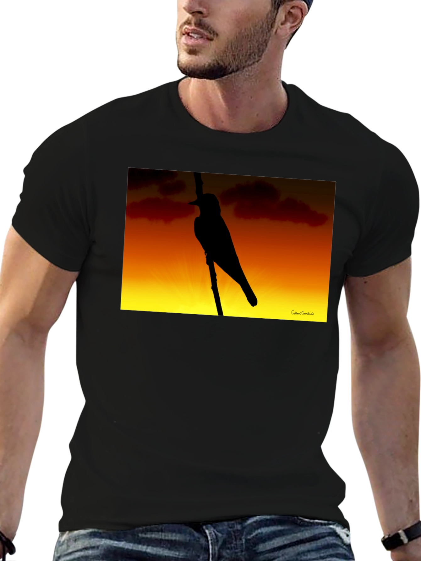Sunset Bird Silhouette Graphic Tee - Black