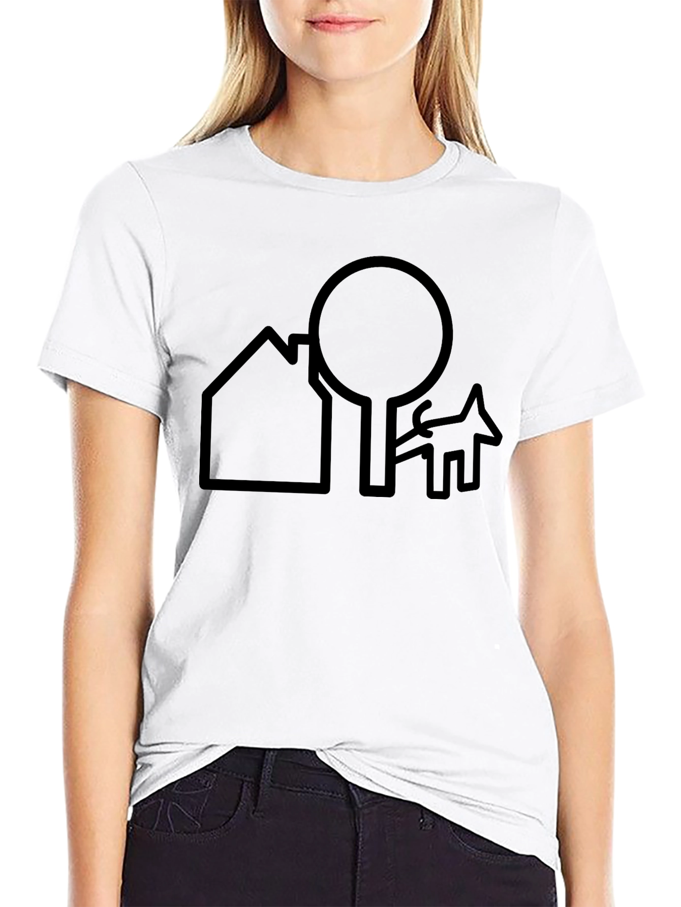 Abstract Home Tree and Dog Graphic T-Shirt