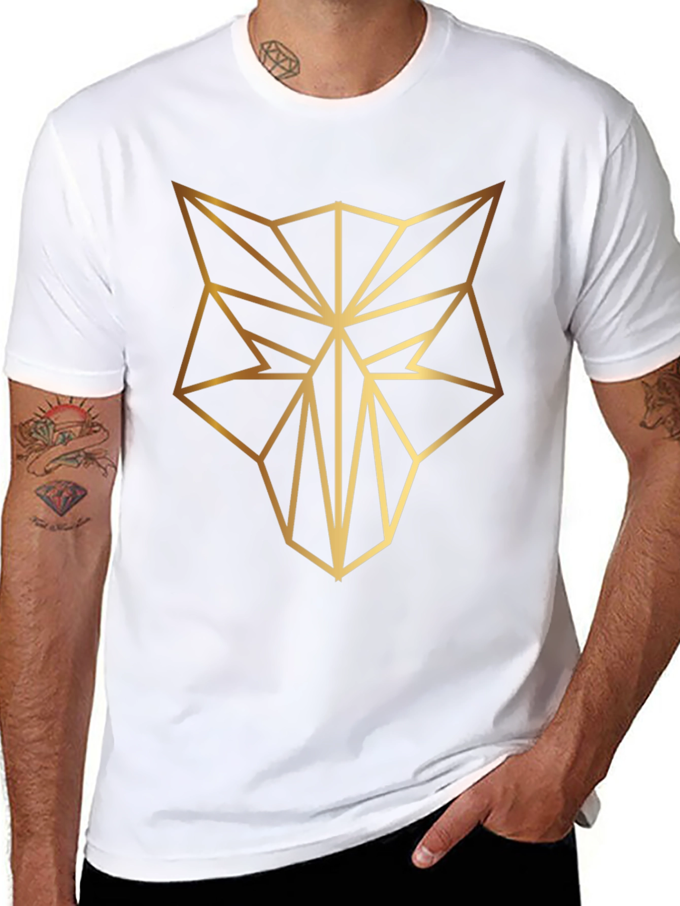 Geometric Wolf Tee - Stylish Mens Black T-Shirt